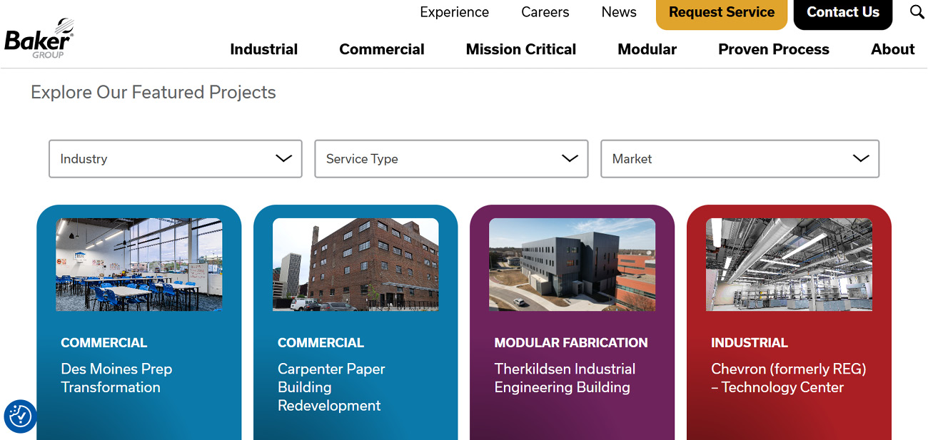 Screenshot Of Baker Group's Featured Projects Page.